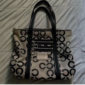 Coach Black and Cream Signature Tote
